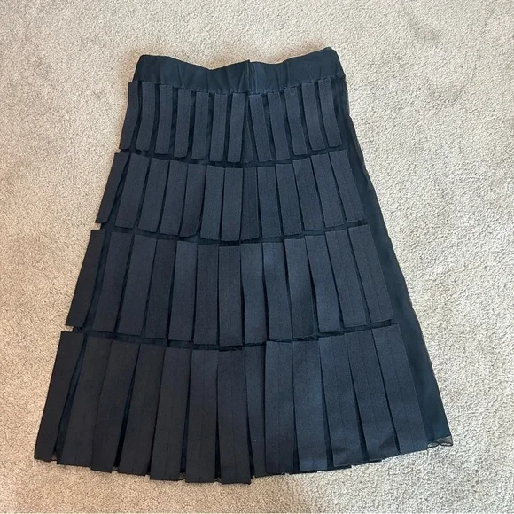 Akris navy blue Mesh-Patchwork Wrap midi Skirt Sz 8